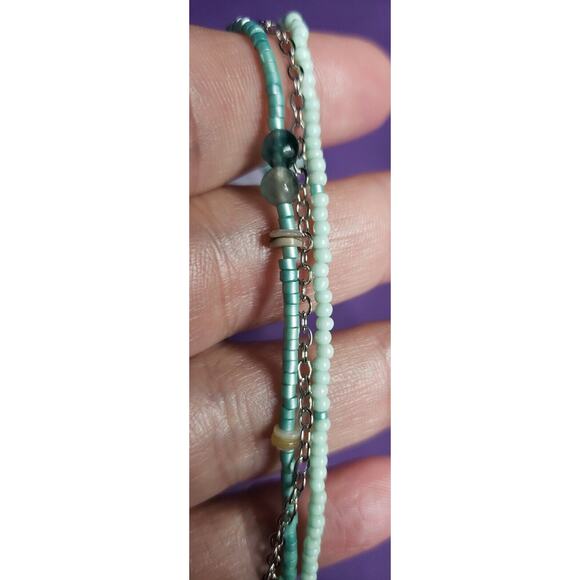 Sonoma Semiprecious Three Layer Green Seed Bead Necklace, Silver Tone, NWT - Picture 6 of 6